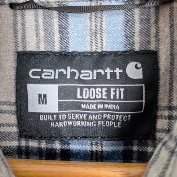 Carhartt Shirt Mens Medium Heavy Flannel Plaid Shacket Loose Work Chore Outdoors - Picture 2 of 6